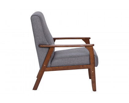 BLNK™ - Langston Commercial Faux Linen Upholstered Mid Century Modern Arm Chair with Walnut Finished Wooden Frame and Arms