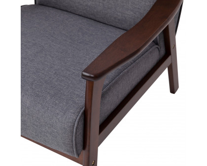 BLNK™ - Langston Commercial Faux Linen Upholstered Mid Century Modern Arm Chair with Walnut Finished Wooden Frame and Arms