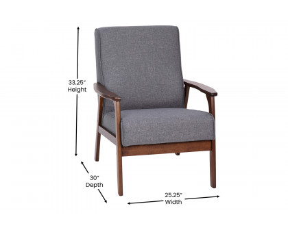 BLNK™ - Langston Commercial Faux Linen Upholstered Mid Century Modern Arm Chair with Walnut Finished Wooden Frame and Arms