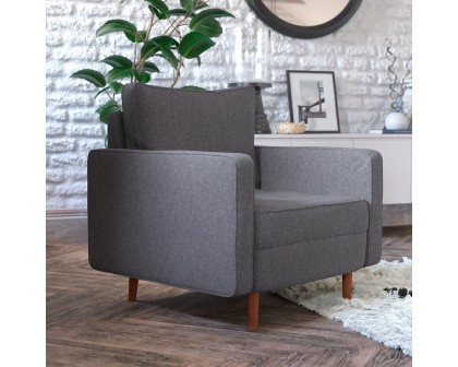 BLNK™ Hudson Commercial Mid-Century Modern Arm Chair with Tufted Faux Linen Upholstery and Solid Wood Legs - Dark Gray