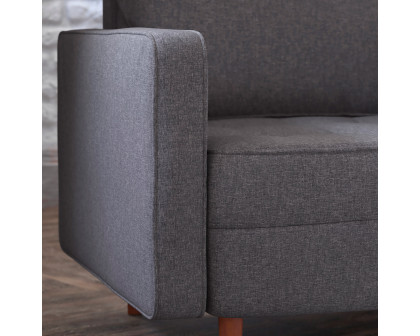 BLNK™ Hudson Commercial Mid-Century Modern Arm Chair with Tufted Faux Linen Upholstery and Solid Wood Legs - Dark Gray