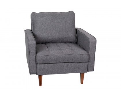 BLNK™ Hudson Commercial Mid-Century Modern Arm Chair with Tufted Faux Linen Upholstery and Solid Wood Legs - Dark Gray