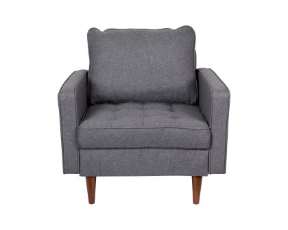 BLNK™ Hudson Commercial Mid-Century Modern Arm Chair with Tufted Faux Linen Upholstery and Solid Wood Legs - Dark Gray