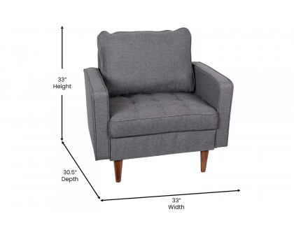 BLNK™ Hudson Commercial Mid-Century Modern Arm Chair with Tufted Faux Linen Upholstery and Solid Wood Legs - Dark Gray