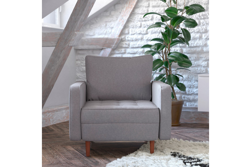 BLNK™ Hudson Commercial Mid-Century Modern Arm Chair with Tufted Faux Linen Upholstery and Solid Wood Legs - Slate Gray