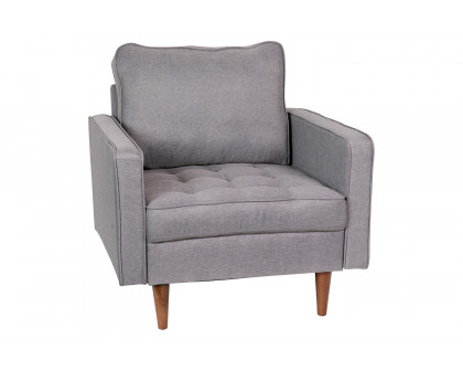 BLNK™ Hudson Commercial Mid-Century Modern Arm Chair with Tufted Faux Linen Upholstery and Solid Wood Legs - Slate Gray