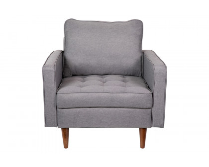 BLNK™ Hudson Commercial Mid-Century Modern Arm Chair with Tufted Faux Linen Upholstery and Solid Wood Legs - Slate Gray