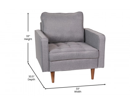 BLNK™ Hudson Commercial Mid-Century Modern Arm Chair with Tufted Faux Linen Upholstery and Solid Wood Legs - Slate Gray