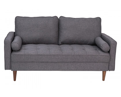 BLNK™ Hudson Mid-Century Modern Loveseat Sofa with Tufted Faux Linen Upholstery and Solid Wood Legs - Slate Gray