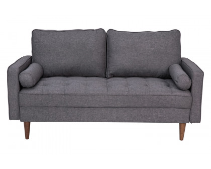 BLNK™ Hudson Mid-Century Modern Loveseat Sofa with Tufted Faux Linen Upholstery and Solid Wood Legs - Slate Gray