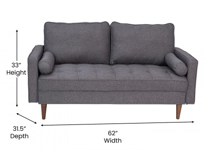 BLNK™ Hudson Mid-Century Modern Loveseat Sofa with Tufted Faux Linen Upholstery and Solid Wood Legs - Slate Gray