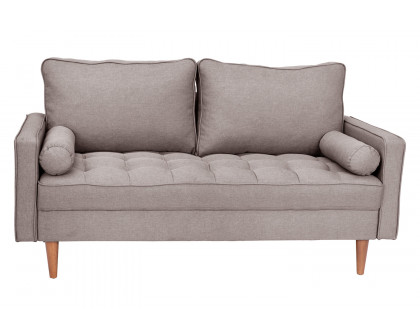 BLNK™ Hudson Mid-Century Modern Loveseat Sofa with Tufted Faux Linen Upholstery and Solid Wood Legs - Light Gray