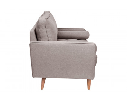 BLNK™ Hudson Mid-Century Modern Loveseat Sofa with Tufted Faux Linen Upholstery and Solid Wood Legs - Light Gray