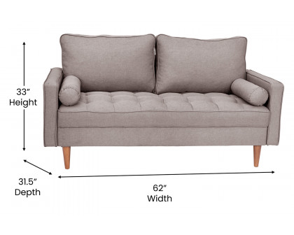 BLNK™ Hudson Mid-Century Modern Loveseat Sofa with Tufted Faux Linen Upholstery and Solid Wood Legs - Light Gray