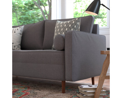 BLNK Hudson Mid-Century Modern Sofa with Tufted Faux Linen Upholstery and Solid Wood Legs - Dark Gray