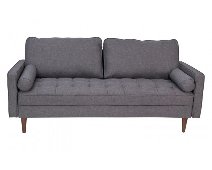 BLNK Hudson Mid-Century Modern Sofa with Tufted Faux Linen Upholstery and Solid Wood Legs - Dark Gray