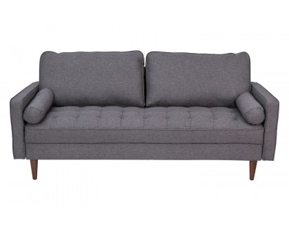 BLNK Hudson Mid-Century Modern Sofa with Tufted Faux Linen Upholstery and Solid Wood Legs - Dark Gray