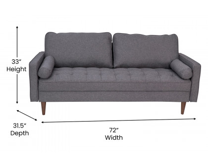 BLNK Hudson Mid-Century Modern Sofa with Tufted Faux Linen Upholstery and Solid Wood Legs - Dark Gray