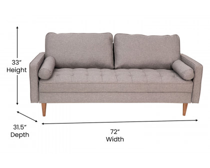 BLNK Hudson Mid-Century Modern Sofa with Tufted Faux Linen Upholstery and Solid Wood Legs - Slate Gray