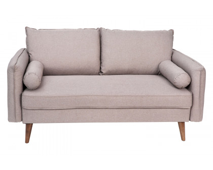 BLNK Evie Faux Linen Fabric Mid-Century Modern Loveseat Sofa with Solid Wood Legs - Taupe