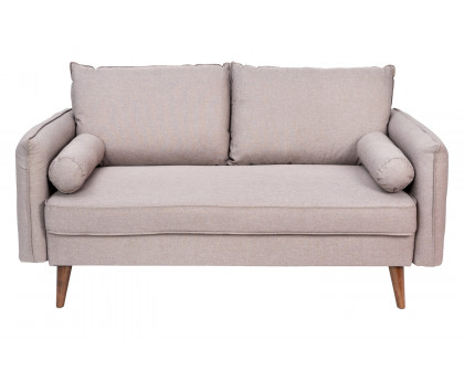 BLNK Evie Faux Linen Fabric Mid-Century Modern Loveseat Sofa with Solid Wood Legs - Taupe