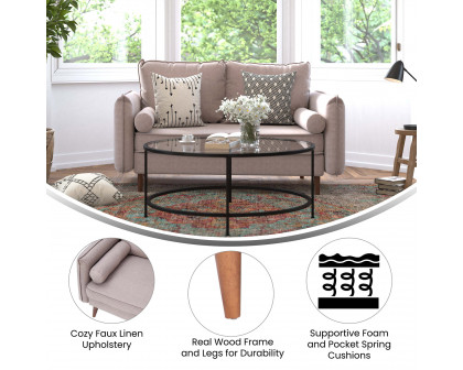 BLNK Evie Faux Linen Fabric Mid-Century Modern Loveseat Sofa with Solid Wood Legs - Taupe