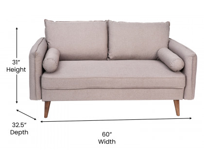 BLNK Evie Faux Linen Fabric Mid-Century Modern Loveseat Sofa with Solid Wood Legs - Taupe