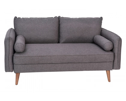 BLNK Evie Faux Linen Fabric Mid-Century Modern Loveseat Sofa with Solid Wood Legs - Stone Gray