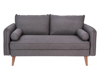 BLNK Evie Faux Linen Fabric Mid-Century Modern Loveseat Sofa with Solid Wood Legs - Stone Gray