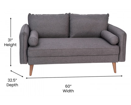 BLNK Evie Faux Linen Fabric Mid-Century Modern Loveseat Sofa with Solid Wood Legs - Stone Gray