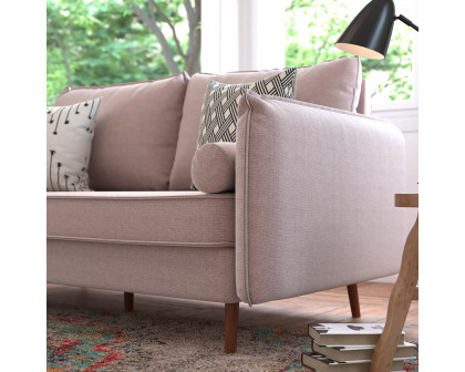 BLNK Evie Faux Linen Fabric Mid-Century Modern Sofa with Solid Wood Legs - Taupe