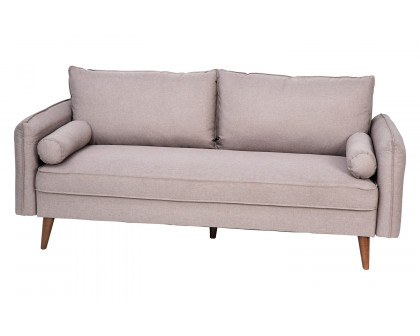 BLNK Evie Faux Linen Fabric Mid-Century Modern Sofa with Solid Wood Legs - Taupe