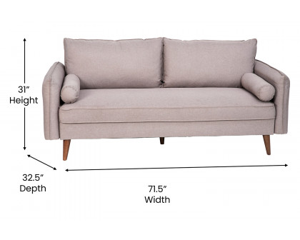 BLNK Evie Faux Linen Fabric Mid-Century Modern Sofa with Solid Wood Legs - Taupe