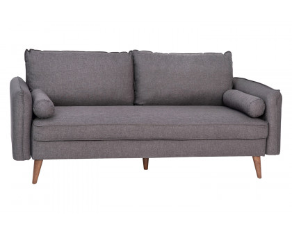 BLNK Evie Faux Linen Fabric Mid-Century Modern Sofa with Solid Wood Legs - Stone Gray