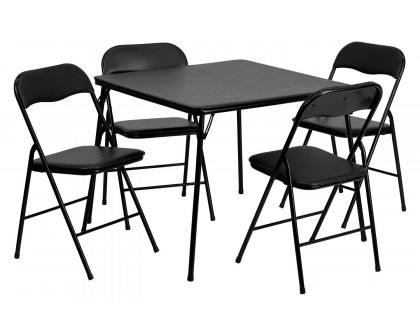 BLNK Madison Folding Card Table and Chair Set 5 Piece - Black