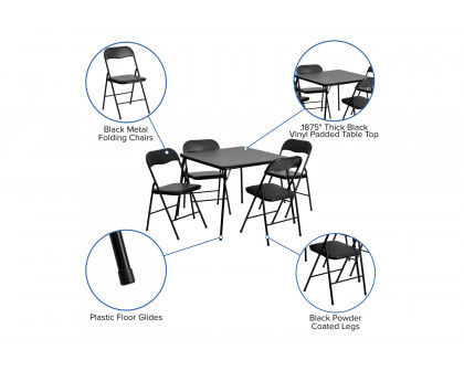 BLNK Madison Folding Card Table and Chair Set 5 Piece - Black