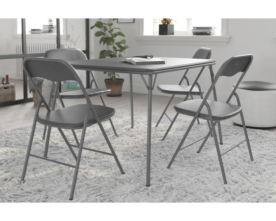 BLNK Madison Folding Card Table and Chair Set 5 Piece - Gray