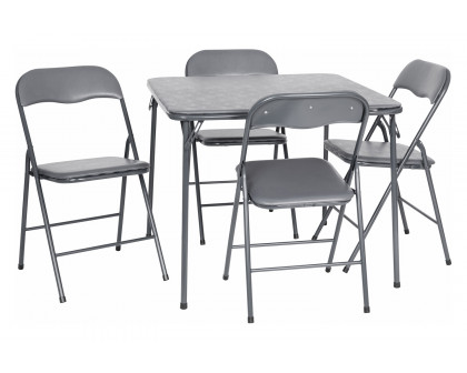 BLNK Madison Folding Card Table and Chair Set 5 Piece - Gray