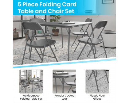 BLNK Madison Folding Card Table and Chair Set 5 Piece - Gray