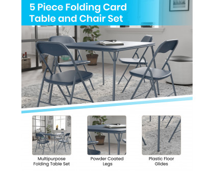 BLNK Madison Folding Card Table and Chair Set 5 Piece - Navy