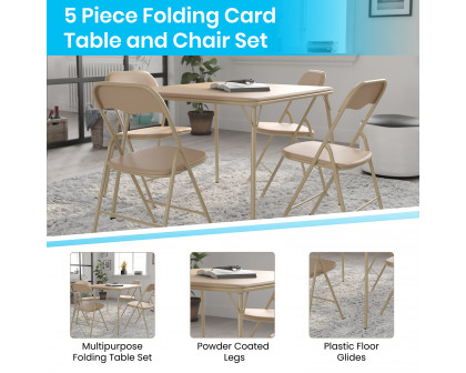 BLNK Madison Folding Card Table and Chair Set 5 Piece - Tan