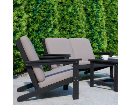 BLNK Charlestown All-Weather Poly Resin Wood Adirondack Style Deep Seat Patio Club Chair with Cushions - Black/Charcoal