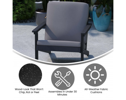 BLNK Charlestown All-Weather Poly Resin Wood Adirondack Style Deep Seat Patio Club Chair with Cushions - Black/Charcoal