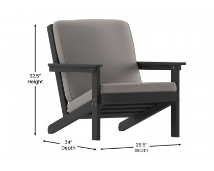 BLNK Charlestown All-Weather Poly Resin Wood Adirondack Style Deep Seat Patio Club Chair with Cushions - Black/Charcoal