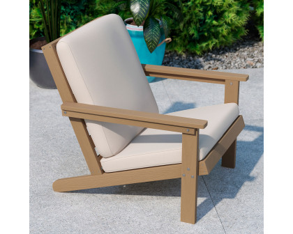 BLNK Charlestown All-Weather Poly Resin Wood Adirondack Style Deep Seat Patio Club Chair with Cushions - Natural Cedar/Cream