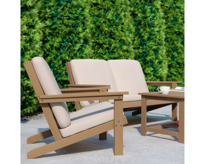 BLNK Charlestown All-Weather Poly Resin Wood Adirondack Style Deep Seat Patio Club Chair with Cushions - Natural Cedar/Cream