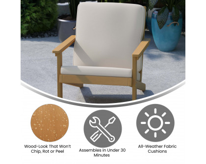 BLNK Charlestown All-Weather Poly Resin Wood Adirondack Style Deep Seat Patio Club Chair with Cushions - Natural Cedar/Cream