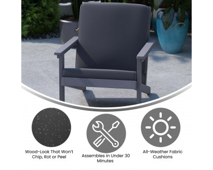 BLNK Charlestown All-Weather Poly Resin Wood Adirondack Style Deep Seat Patio Club Chair with Cushions - Gray/Gray