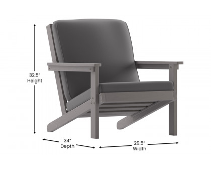 BLNK Charlestown All-Weather Poly Resin Wood Adirondack Style Deep Seat Patio Club Chair with Cushions - Gray/Gray