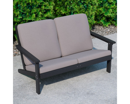 BLNK Charlestown All-Weather Poly Resin Wood Adirondack Style Deep Seat Patio Loveseat with Cushions - Black/Charcoal